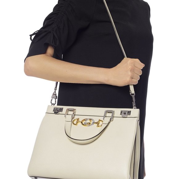 GUCCI BAG 564714 ZUMI MEDIUM GRAINY WHITE LEATHER TOP HANDLE INTERLOCKING G LOGO - Picture 15 of 16